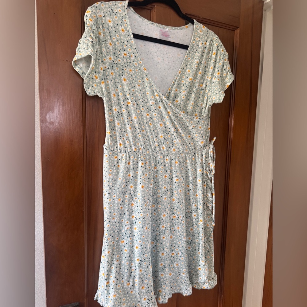No Boundaries Light Green Wrap Dress with Floral Print